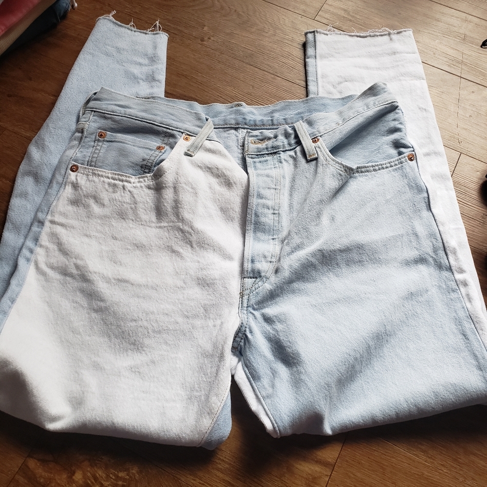 Blue and white jeans